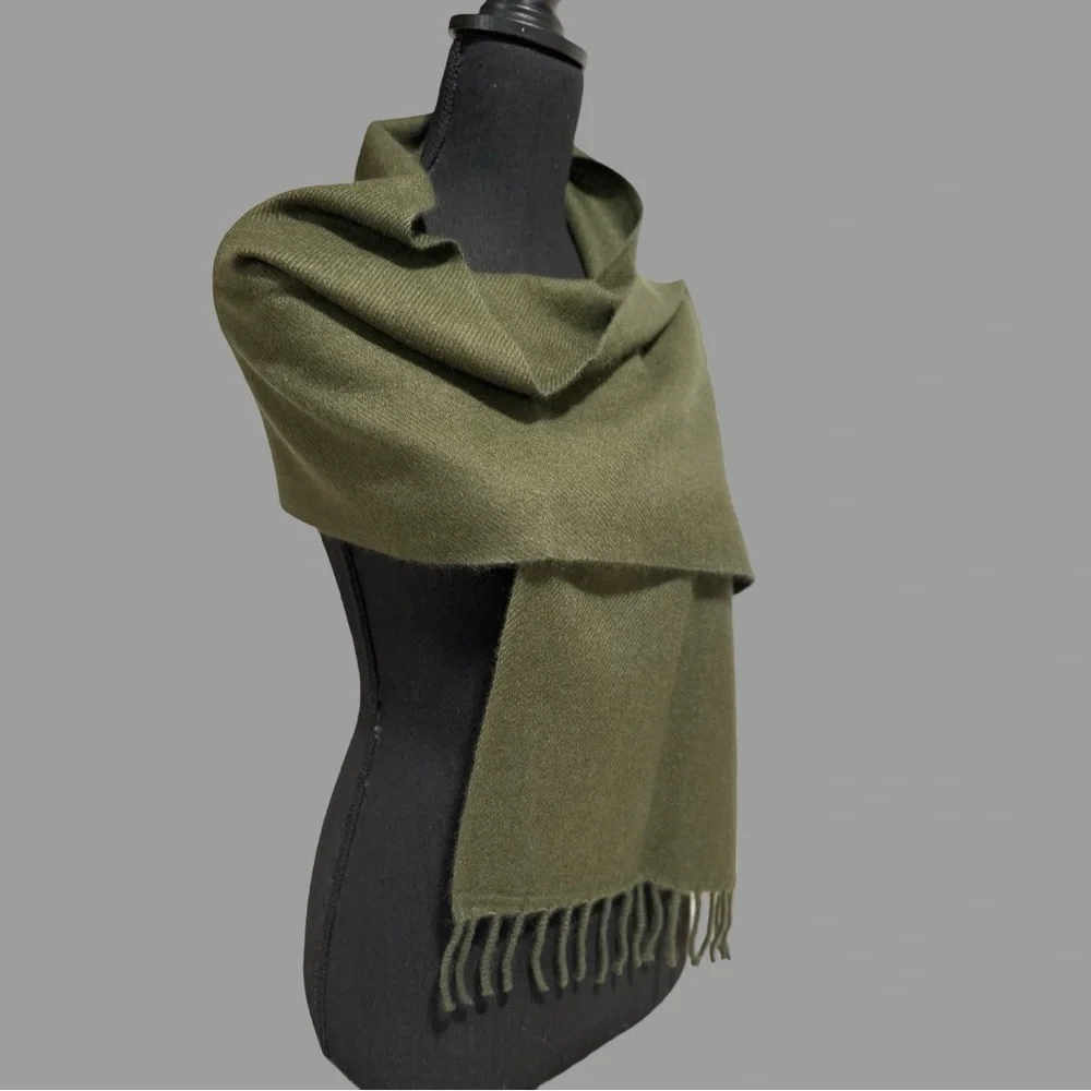 100% Pure 4-Ply Chyangra Pashmina Cashmere Scarf Handmade Nepal COA NWT -OLIVE